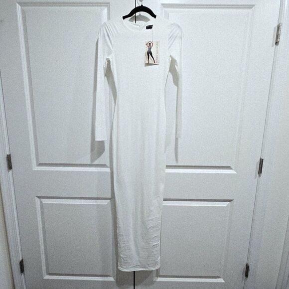 New Naked Wardrobe - S - Long Sleeve Body Con Maxi Dress in White - Picture 3 of 4
